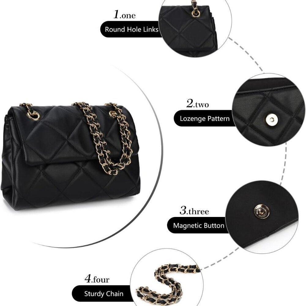 Quilted Crossbody Purses for Women Small Ladies Shoulder Bags with Chain Trendy - Picture 4 of 6